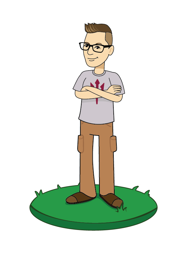Animation of London Skiles, arms crossed and wearing a Sun Devils t-shirt